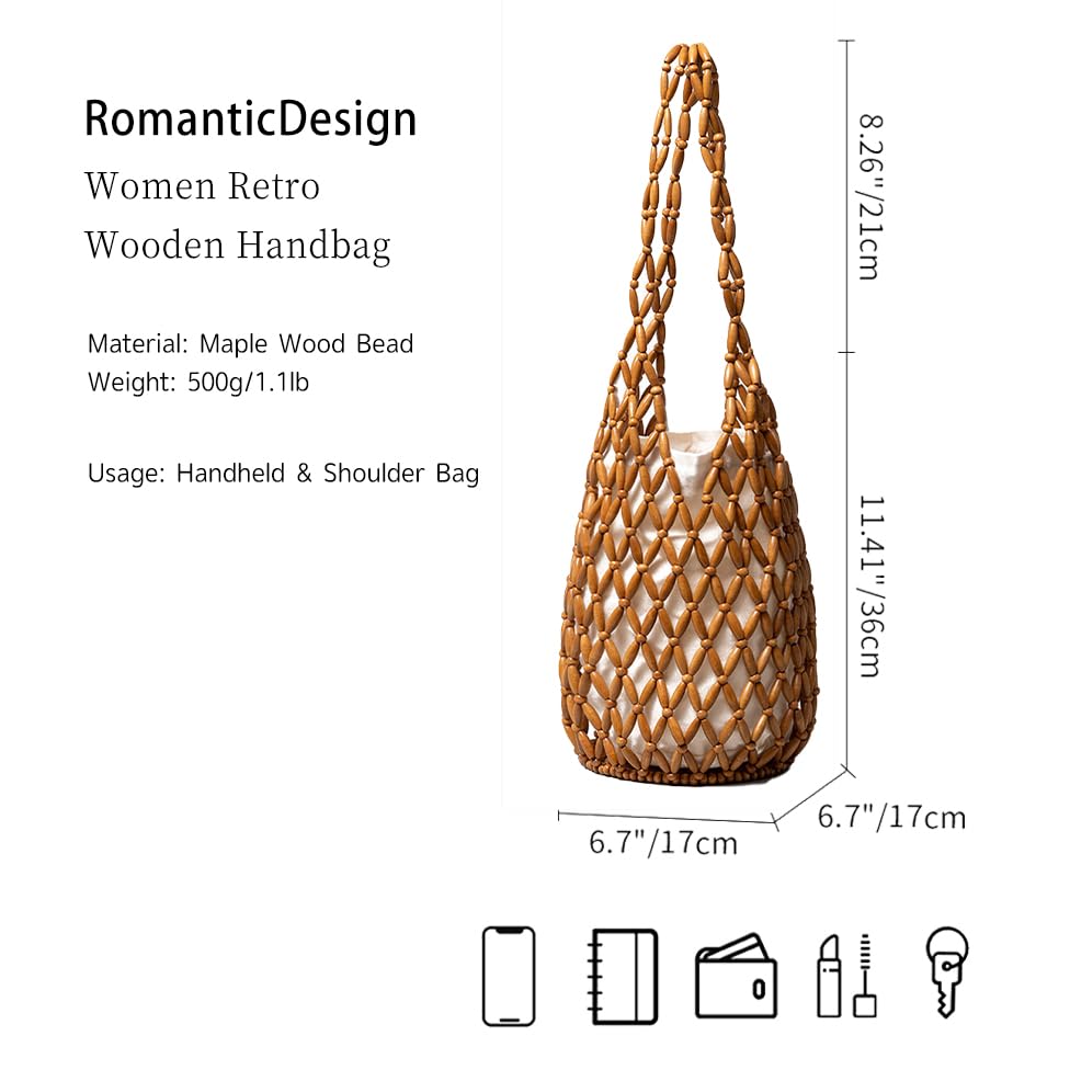 Bolso de mano de madera retro para mujer miniatura 6