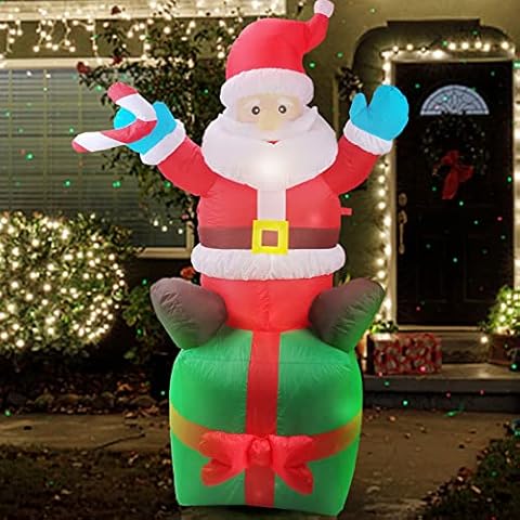 Yokgrass 6 FT Christmas Inflatable Santa Claus with Build-in LED Lights Indoor Outdoor Yard Lawn Decoration - Cute Fun Xmas Holiday Blow Up Party Display Cover