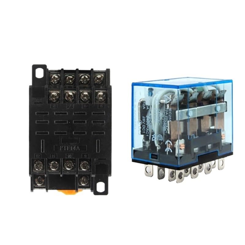 Relé intermedio HH64P LY4NJ 10A, microrelé electromagnético pequeño ACDC12V24V AC110V 220V 380V con base de enchufe de 14 pines PTF14A(With socket,DC 12V)