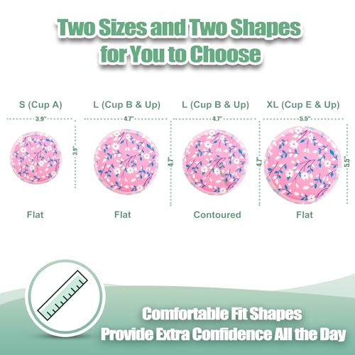 Image of wegreeco Nursing Breast Pads (14 Pack) + Laundry Bag & Travel Storage Bag, 4.7 inch Option - Washable & Reusable Breastfeeding Nursing Pads (Pink Flowers, Large, Plain Shape)