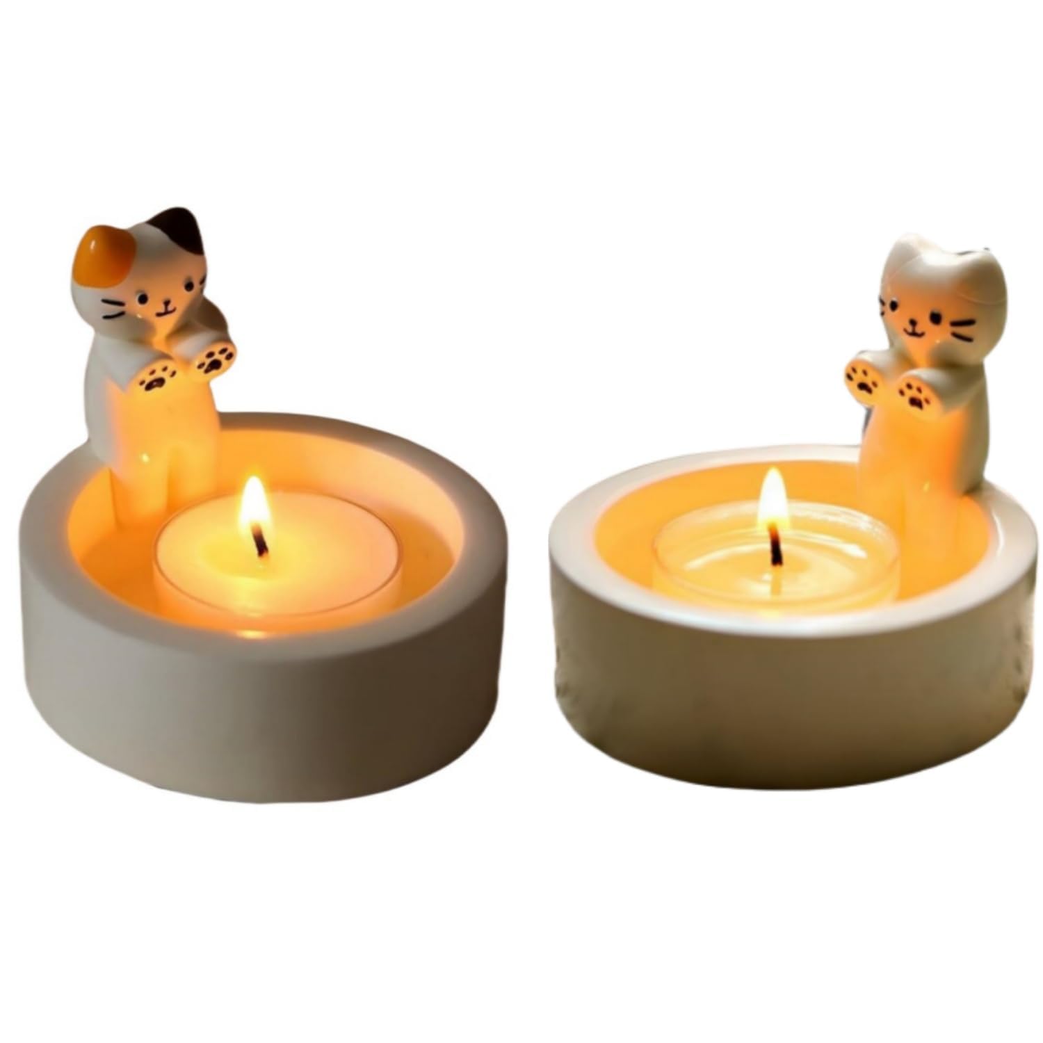 2 Piezas Portavelas de Gatito, Portavelas Divertido de Gato en Estilo de Cómic, Cat Candle Holder para Decorar la Habitación y el Escritorio
