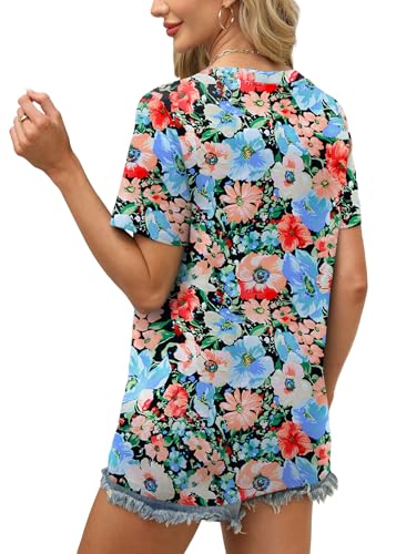 Image of WEESO Womens Tops Summer Short Sleeve V Neck Blouses Business Casual Loose Fit Tshirts Trendy Fashion Outfits