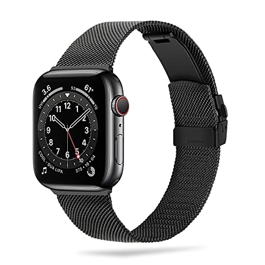 Anlinser Compatible con Correa Apple Watch 40mm 38mm 44mm 42mm 41mm 45mm, Pulsera de Repuesto Metal de Acero Inoxidable Compatible con iWatch Serie 7 6 5 4 3 2 1 SE (42mm/44mm/45mm, Negro)