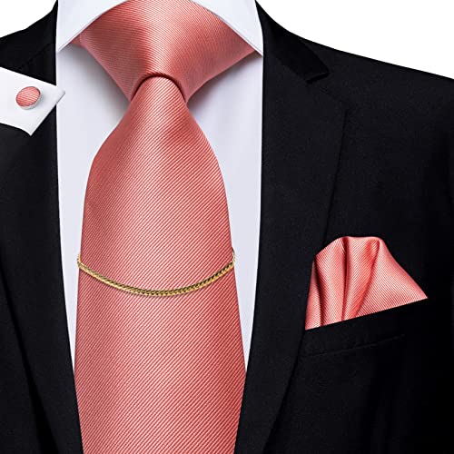 Cravate homme soie corail coffret boutons de manchette et mouchoir de poche