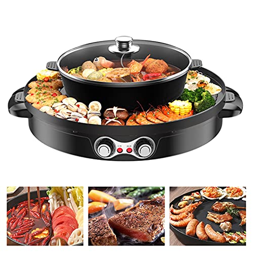 2-in-1 elektrische braadpan grillpan Hot Pot, anti-aanbaklaag, multifunctionele scheiding elektrische rookvrije grill… - Afbeelding 3