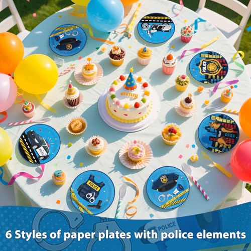 Image of 60Pcs Police Birthday Plates 7 inch Police Officer Car Heavy Duty Paper Plates