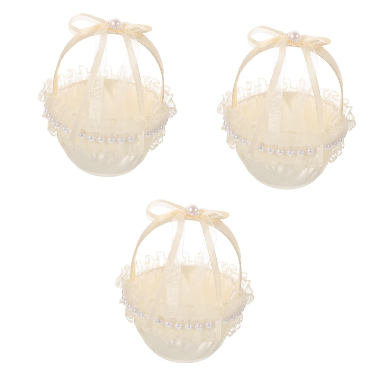 WHAMVOX WHAMVOX 3Pcs Cesta De Boda Cesta De Mano Boda Niña Cesta Niña Pétalo Cesta De Tela Cesta De Boda Perla Cesta Occidental Decoración Plástico