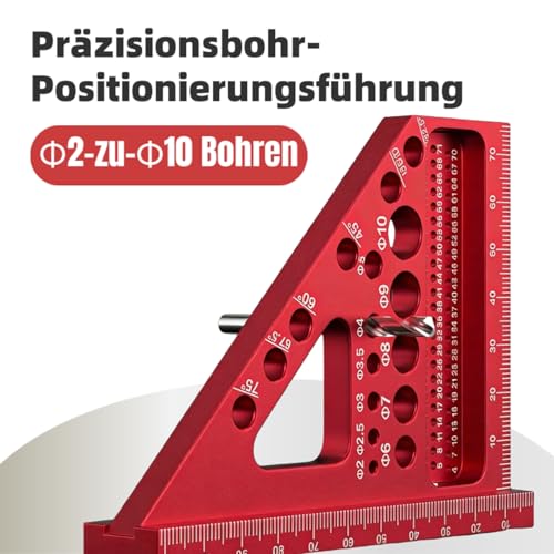 Winkelmesser, Zimmermannswinkel, Anschlagwinkel, 22,5°–90°, Hohe Präzision, Aluminiumlegierung, Geeignet Für Schreiner, Ingenieure Und Handwerksbegeisterte (Rot)