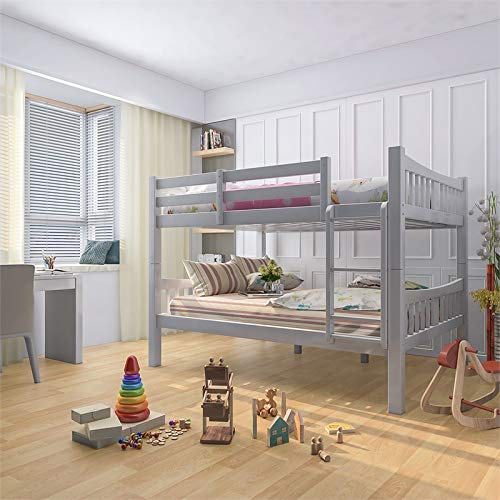 Pemberly Row Full Over Full Contemporary Wood Bunk Bed With Ladder In Gray #TOP4