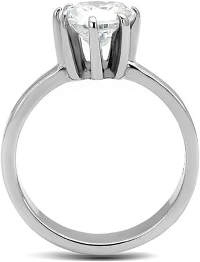 Marimor Jewelry Women's 2.04 Carat Round Solitaire Zirconia Stainless Steel Engagement Ring Size 5-10