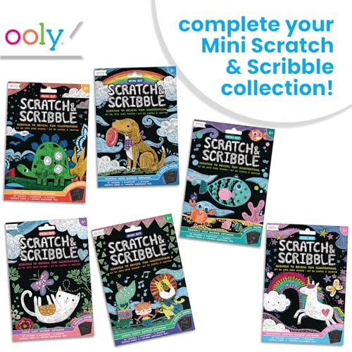 ooly mini scratch amp scribble art kit - 6 card rainbow scratch art set gifts for kids travel-friendly craft kit wooden tool included - cutie cats
