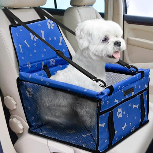 PetsHome-Dog-Car-Seat-Foldable-Dog-Car-Booster-Seat-Waterproof-Breathable-Oxford-Travel-Bag-for-Small-to-Medium-Dogs-Puppies-and-Pets-Pattern-Blue PetsHome Dog Car Seat Foldable Dog Car Booster Seat Waterproof Breathable Oxford Travel Bag for Small to Medium Dogs Puppies and Pets Pattern Blue