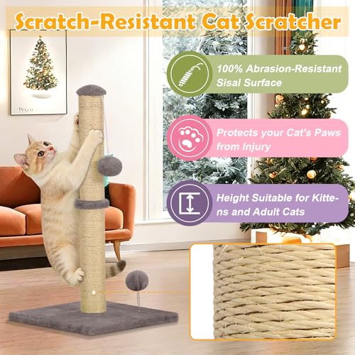 Rascador para gatos de 22 pulgadas con cuerda de sisal natural y pelota colgante miniatura 2