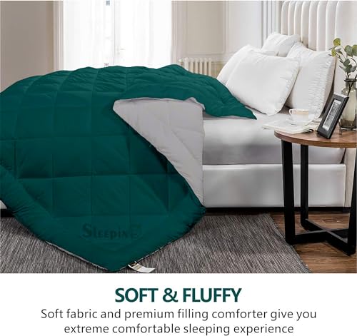Image of 600 GSM Heavy Winter Single Bed Comforter | Microfiber, Breathable, Reversible,Soft, Lightweight & Machine Washable Comforter for Single Bed 60x90 Inch - TealSilver
