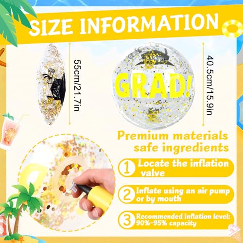 Natonhi 12pcs Graduation Beach Balls,16-Inch Gold Inflatable Congrats Grad Party Balls for Class of 2026,Pool Party Decoration,Bulk Favors for Graduation Party,Graduation Decorations 2026 Deals by Natonhi - Used condition - Image 2