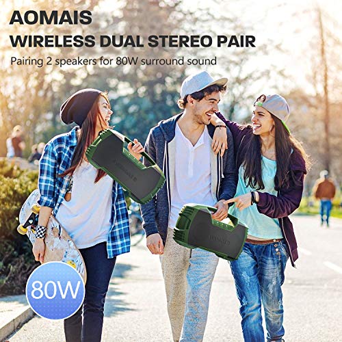 AOMAIS GO Bluetooth Speakers, 40H Playtime Outdoor Portable Speaker, 40W Stereo Sound Rich Bass, IPX7 Waterproof Bluetooth 5.0 Wireless Pairing,10000mAh Power Bank, for Party, Travel -Green[2020 New] - Thumbnail 5