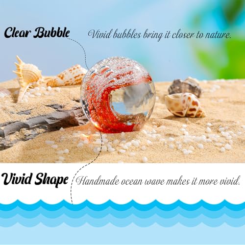 Arikyrist 2.95" Crystal Figurines Ball Ocean Waves Hand Blown Glass Orb Art Paperweight for Decor Sea Lovers Bubble Office Collectible Ornament for Women Surfing (Red with Gold) - Image 4