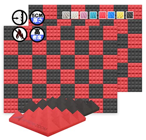 Arrowzoom スーパーダッシュ 新ピラミッド しい 96 ピース 防音 遮音 密度26㎏/m3 作品 吸音材 楽器 緩衝材 防音材 音響泡断熱治療 消音 超強力 騒音 スタジオ 吸音材質 室内装飾 防音対策 250 x 250 x 50 mm 縮状態出荷 スタジオレコーディング タイルパネルウェッジサ SD1034 Pyramid 黒と赤