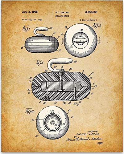 Lone Star Art Curling Stone - 11x14 Unframed Patent Print - Great Room Decor or Gift for Curling Enthusiasts