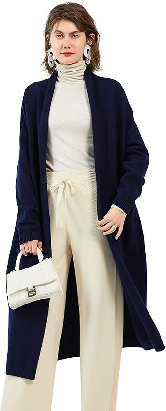 ZHILI Womens 100% Cashmere Loose Fit Long Cardigan Sweater Long Sleeve