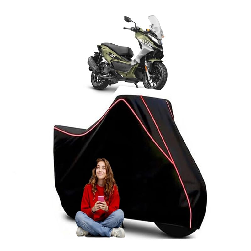Image of Xoom 160 Scooty Bike Cover Water Resistant Outdoor Use Universal Fit Scooters Motorcycles Heavy Duty UV Protection Dust Rain Scratch Resistant Elastic Bottom Black Blue Piping