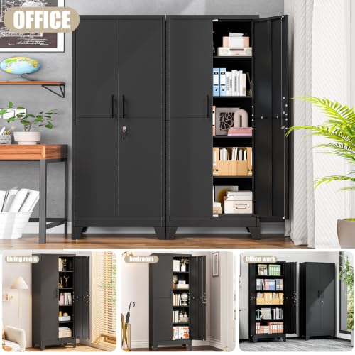 Image of PAOFIN Metal Kitchen Pantry Cabinet, 71 inch Tall Storage Cabinet with Lock Doors and Shelves, Freestanding Cupboard for Dining Room Living Room Furniture, Black