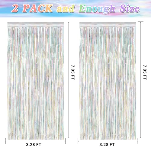 Image of ZATAYE 2 Pack Laser Silver New Years Eve Foil Curtain Streamer Decorations | Laser Silver, Metallic Foil, 3.28 x 7.05 FT, Tinsel Backdrop, Foil Curtain Streamer, New Years Eve Party