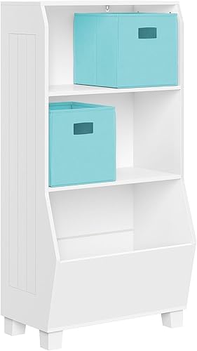 RiverRidge Estantería para niños con contenedor de almacenamiento de verduras y 2 estantes abiertos y 2 contenedores de tela aguamarina, organizador