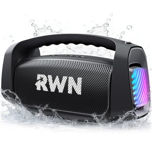 RWN Outdoor Bluetooth Speaker: 160W Loud Sound, IP67 Waterproof with 24H Playtime, Fast Charge, Bass, TWS, Portable Wireless Speakers with Light Show for House, Party, Projector, Beach (Black)