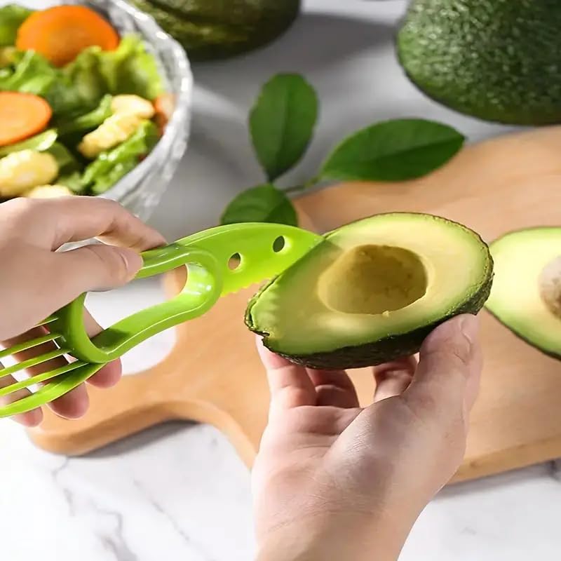 CHEFZOCO Cortador de Aguacates, Rebanador de Aguacate, Herramienta Multifuncional de Plástico y Acero Inoxidable, Verde