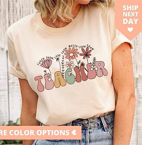 Women Teach Them Love Them Watch Them Grow Wildflower Teacher Shirts Summer Inspirational Teaching Halloween Graphic Tees2