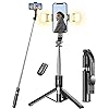 Selfie Stick Tripod with Light, 45” Selfie Stick with Wireless Remote, Portable Phone Tripod Compatible with iPhone 16/15 Pro Max/15/14 Pro/14/13, Samsung S22/ S23 Ultra/Android Smartphone
