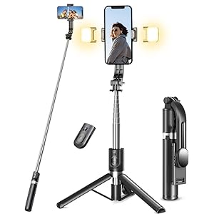 Selfie Stick Tripod with Light, 45” Selfie Stick with Wireless Remote, Portable Phone Tripod Compatible with iPhone 16/15 Pro Max/15/14 Pro/14/13, Samsung S22/ S23 Ultra/Android Smartphone