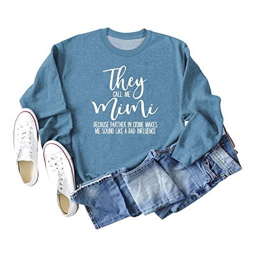 Esikah They Call Me Mimi, Because Partner In Crime Sweatshirt Women Comfy Casual Pullovers Letter Print Sweatshirt Mimi Gift thumb #1