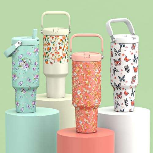 Image of 40 oz Tumbler with Handle and Straw, Vacuum Insulated Tumblers with Flip Straw and Top Handle, Reusable Insulated Cup for Home, Outdoors, Leakproof, Fits in Cup Holder, Cold for 30 Hours