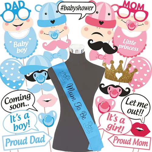 Image of Wobbox Baby Shower Decoration Items| Baby Shower Photo Booth Props for Photoshoot, Mom to Be Satin Sash Daddy to Be Decoration, Godh Bharai Decoration Kit-(FP435)