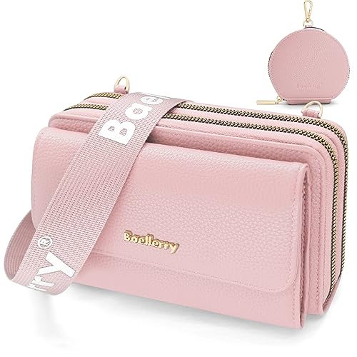 Imagen de HNOOM Bolso Bandolera Móvil Mujer de Cuero PU con Bolsilla Extra Cartera con 8 Ranuras para Tarjetas y Correa Ajustable