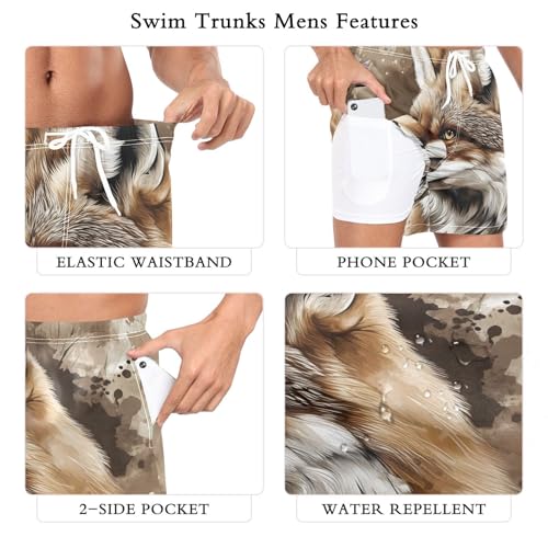 Fox Head Art Mens Swim Trunks with Liner, Cool Quick Dry Beach Swim Shorts, Swimwear Bathing Suits S3