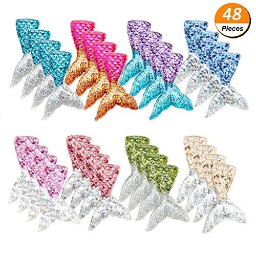 PartyYeah 48Pcs Mermaid Tail Slime Charms Resin Flatback, Mixed Color and Styles Multicolored Mermaid Tail Slime Beads for Ornament Scrapbook DIY Crafts