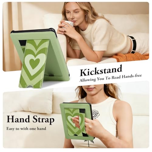 Image of CoBak Lightweight Stand Cute Case for 7 inch Kindle Paperwhite 12th Gen 2024 and Kindle Colorsoft with Right Hand Strap - Compatible with iPhone MagSafe, for Samsung /Anker Wireless Charging Pads