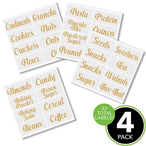 Mdesign Home Organization Labels, Preprinted Label Stickers For Kitchen Pantry Storage And Cleaning, Household Organizing For Jars, Canisters, Containers, Boxes, Or Bins, 32 Count, Clear/Metallic Gold #TOP1