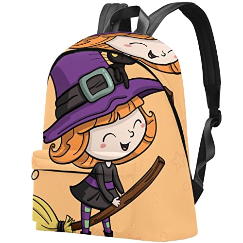 Lovely Witch Riding a Broom-01 Mochila de lona grande para hombres y mujeres, Multicolor