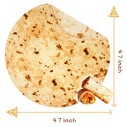 Image of Bnuitland Burritos Tortilla Throw Blanket,300GSM Double Sided Funny Gift Throw with Burrito Pouch,Realistic Super Soft Taco Food Blanket,Novelty Swaddle Yellow Blanket for Baby /Kids and Pets Wrap