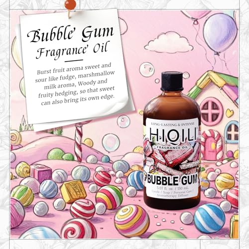 Image of HIQILI Bubble Gum Fragrance Oil for Soap Making & Home Diffsuer - 5.07FL Oz | for Candle & Bath Bombs Making, Long Lasting Candy Scents - 150 ML