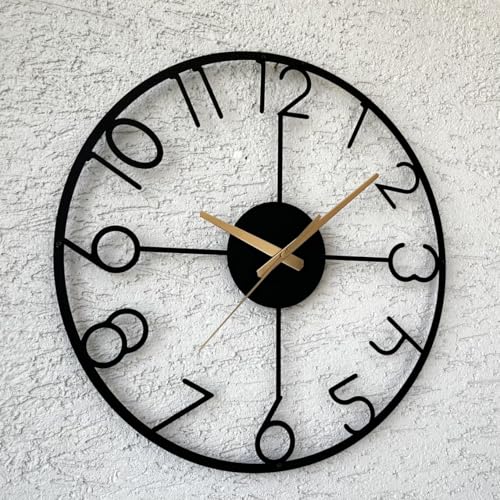 Image of Wall Clock Stylish Metal Analog Wall Clock for Living Room, Bedroom, Office, Kitchen, Home and Hall | Antique Fancy Big Size Modern Wall Watch (Black(DA-212), 40 CM)