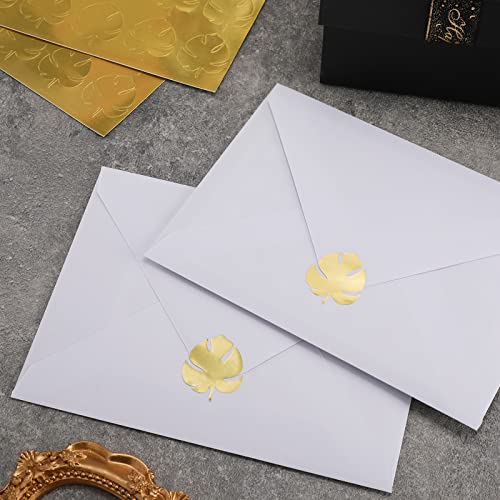 Whaline 500Pcs Gold Foil Monstera Stickers Self-Adhesive Monstera Leaves Seal Stickers Tropical Plant Leaf Label Decals For Greeting Invitation Cards Envelope Sealing Birthday Gift Wrapping Supplies #TOP2