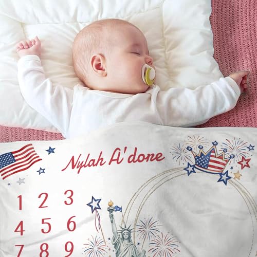 Image of OLIVE OLIVIA Personalized Monthly Baby Milestone Blanket, Baby Months Blanket, Perfect Custom Newborn Gifts,50 inchx60 inch