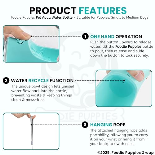 Image of Foodie Puppies Portable Dog Water Bottle - (Aqua Bottle) I Leak-Proof and Lockable Pet Dispenser Cup for Travel, Walking and Hiking (350ml)