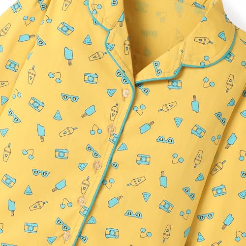 Image of Girls Premium Cotton Full Sleeves Printed Nightsuit Set | Collar Style Night Dress for Girls | Soft & Breathable Pajama Set | Trendy Kids Sleepwear & Nightwear