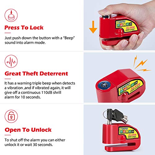 image for Tchipie Disc Brake Lock Motorcycle Alarm with 110db Alarm Sound, Theft